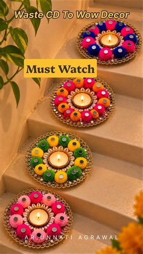 Waste CD Se Banaya Itna Pretty 😍✨ DIY Tealight Candle Holder | Diwali Decoration Ideas #shorts