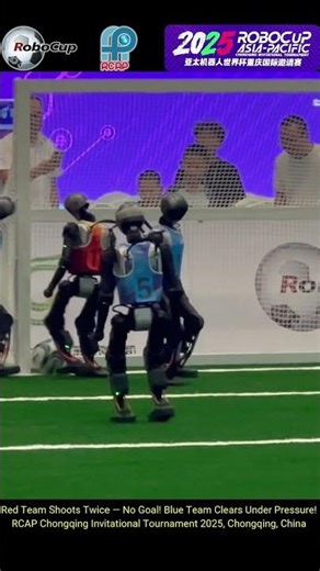 Solo Breakthrough! 🤖⚽ Humanoid Red Team Attacks Twice — Blue Defender Clears Just in Time!