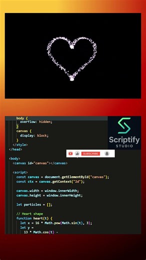 Particles Form a Floating Heart 💖 | JavaScript Canvas Animation #coding #shorts #ytshorts #htmlcss