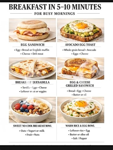 Just 5 minutes and you’ve got a proper breakfast. Full Recipes here: https://health.pricable.com/2026/01/16/quick-5-minute-breakfast-ideas-for-busy-mornings-easy-healthy/ | Healthy Made Easy