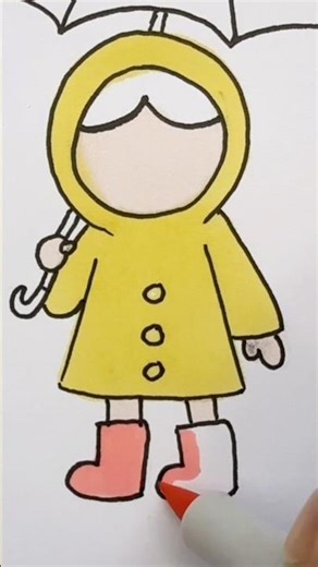 How to Draw a Cute Girl with Umbrella Step by Step 👧☔