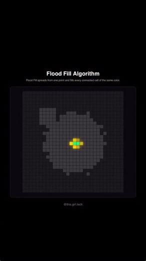 H | Tech & Programming on Instagram: "Flood Fill starts at one point and spreads outward. #coding #programming #engineering #algorithms #dsa"