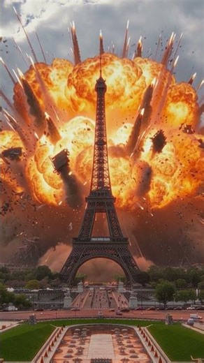 Paris Gets Nuked Behind the Eiffel Tower ☢️ #paris #eiffeltower #shorts