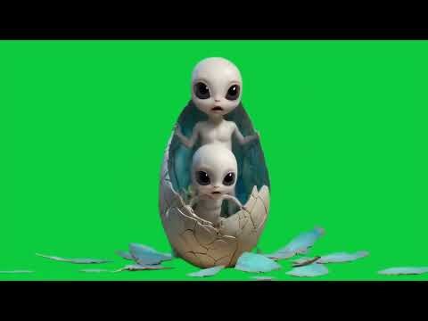 The two aliens emerge from the egg 4k green screen VFX