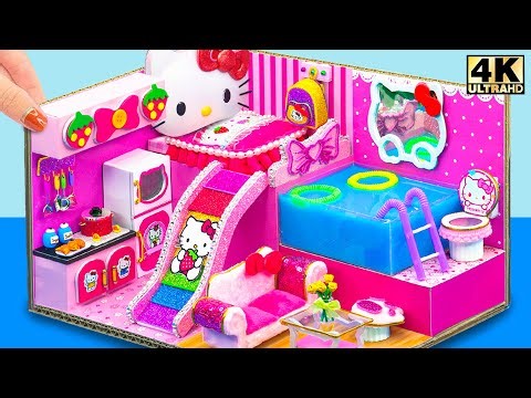 Build Adorable Hello Kitty House with Rainbow Water Slide & Cute Bedroom ❤️💙 | DIY Miniature House