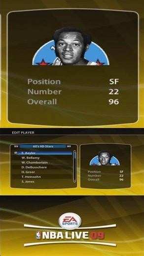 60’s All-Stars Full Roster in NBA Live 09 – Legends Team Player Ratings on PS2, PS3, Xbox 360 & PSP