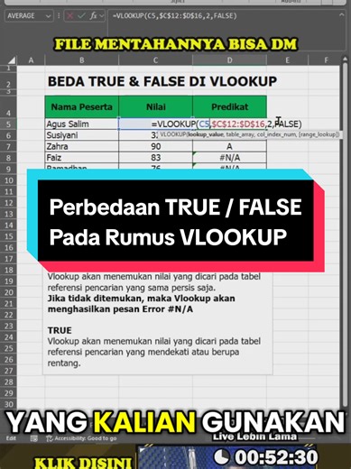 Perbedaan TRUE dan FALSE pada Rumus VLOOKUP