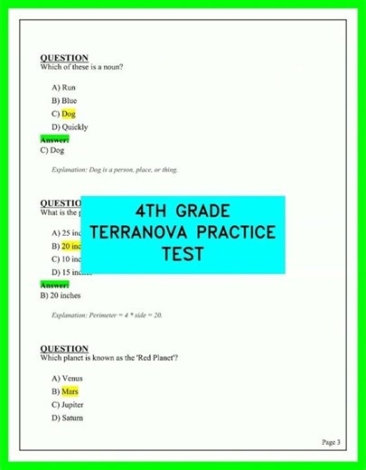 4TH GRADE TERRANOVA PRACTICE TEST 2026 Updated Questions and Answers Study Guide Video Practice 6