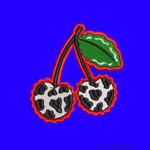 Cow Print Cherries Machine Embroidery Design, Valentines Day Fruit Western Style (instant Download) - Etsy