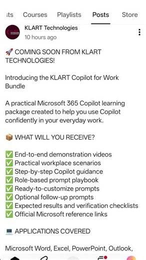 KLART Copilot for Work Bundle - - Microsoft 365 Copilot End-to-End Videos+Role-Based Prompt Playbook