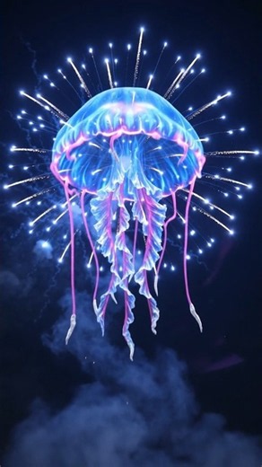 Wow, extraordinary—rainbow jellyfish fireworks in the sky.