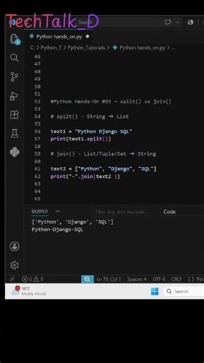 Python Hands-On #33 – split() vs join() | String to List & List to String | Interview Question