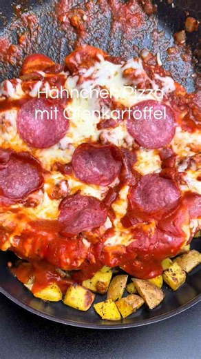 Hähnchen pizza mit ofenkartoffeln einfach zubereitet