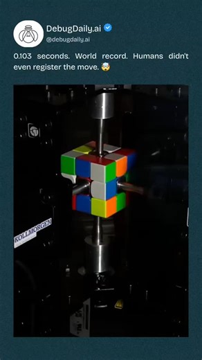 DebugDaily on Instagram: "Meet Purdubik’s Cube — the fastest Rubik’s Cube–solving robot ever built. Developed by Purdue University students, it shattered the Guinness World Record by solving a full cube in 0.103 seconds — faster than a human blink. That’s not just fast robotics. It’s precision vision, ultra-low-latency control, and mechanical optimization pushed to the absolute limit. The previous record by Mitsubishi Electric was 0.305 seconds. This robot didn’t beat it — it obliterated it. Whe