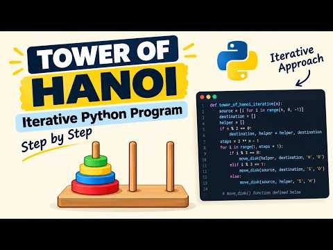 31: Tower of Hanoi Iterative Python Program | Code & Logic Explained Step by Step
