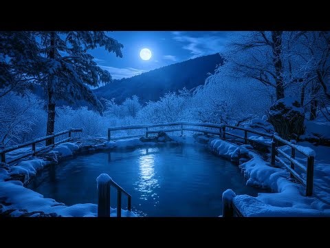 Moonlit Hot Spring Sleep Music 🌙 Winter Mountain Onsen | Deep Ambient Sounds