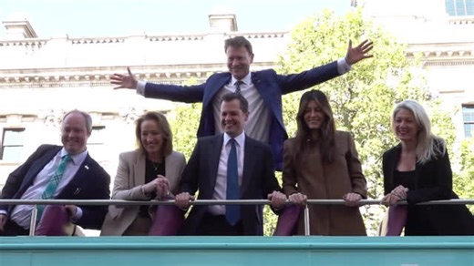 Reform UK double decker drives through Whitehall as members demand Government action on fuel prices