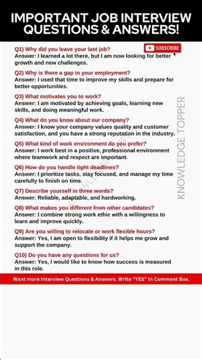 10 Most Important and Common Interview Questions and Answers