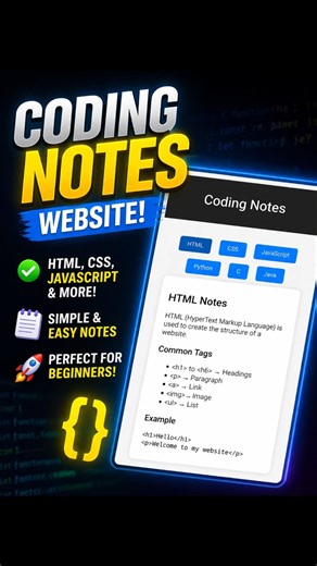 Coding notes website ui using HTML CSS and JS | Projects By Coding #programmings #webprogrammer