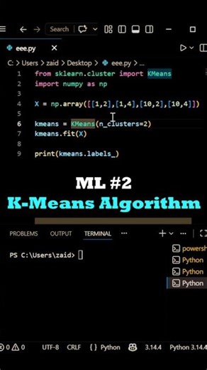 K-Means Clustering algorithm #coding #ai #programming #python #code #ml #shorts