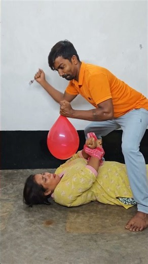 Balloon Pop Challenge... She Couldn’t Stop Laughing! 😂🎈❤️ #shorts #couple #funny #prank