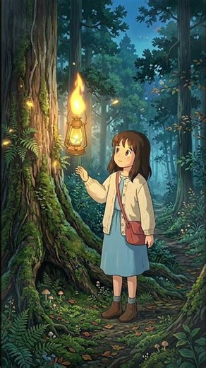She found a tiny lantern in the forest… but it followed her home. 🥹🏮✨ #ghibliinspired #anime