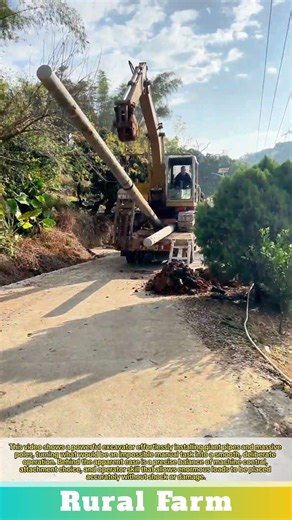 Powerful Excavator Installs Giant Pipes with Ease: Heavy Duty: This Machine Handle Massive Poles