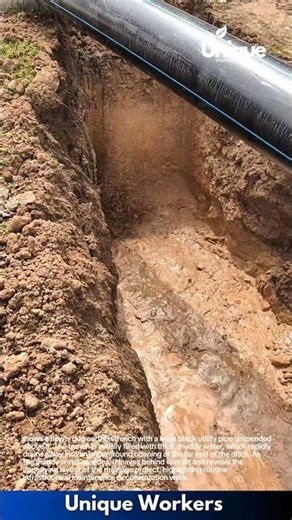 Drainage Trench Clearing: Mud and Water Draining Away from Utility Pipe