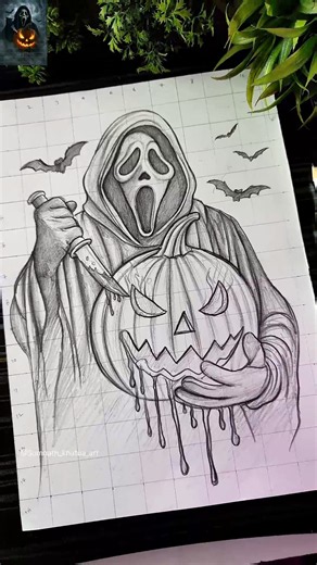 Halloween Special 🎃 Ghost Face Drawing With Bloody Knife 🔪🩸☠️ #shorts #ghost #halloween2026 #drawing