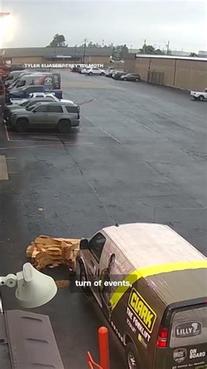 Lightning strikes parking lot miles away from storm, video shows