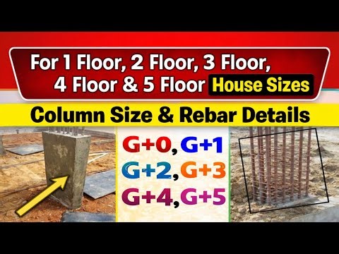 Column size for G+0, G+1, G+2, G+3 and G+4 building | 1 से 5 मंजिल मकान का कॉलम साइज और सरिया |