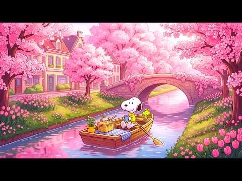 Snoopy on Sunny Spring Canal Ride 🌸🛶 Riverside Picnic Under Blossom Bridges ~ Lofi for Relax & Study