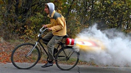 DIY jet engine bicycle powered by nitrate caramel fuel experiment
