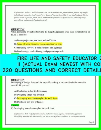 Fire Life and Safety Educator II: 220 Newest Actual Exam Questions with Correct Answers