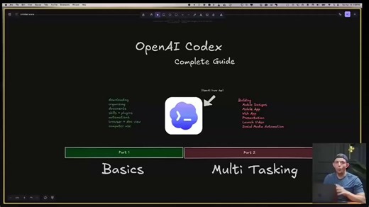 Codex 最强实战课来了，建议直接收藏不到 2 小时带你彻底玩转 Codex App + GPT-5.5 这个超级组合：技能和插件怎么用、自动化工作流如何搭建、多任务并行实战，全程手把手演示想快速掌握高效 Vibe Coding 方法，这绝对是目前最值得刷的一条干货教程，连 OpenAI 官方都认可