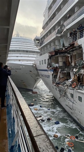 Three Cruise Ships Collide in the Port… Instant Traffic Jam🚢 In a crowded harbor, three huge liners bump into each other and get stuck nose-to-side, blocking the whole channel. Horns blare, crews wave arms, boats can’t pass—port traffic turns into a full-on ocean gridlock. #ship #ocean #crash #viral #reels