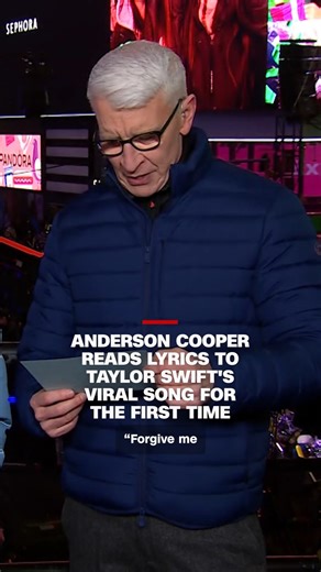 Anderson reacts as he reads lyrics to Taylor Swift’s song “Wood” for the first time. #cnnnye | Anderson Cooper 360