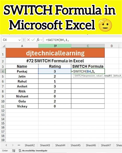 SWITCH Formula in Excel | SWITCH Function in Excel | #switch #formula #excel #excelshorts #tricks
