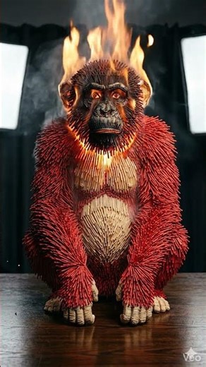 DON'T BLINK 🔥 BURNING A 15,000 Matchsticks Chimpanzee ! 🤯🔥 #alart #fire #animals #viral