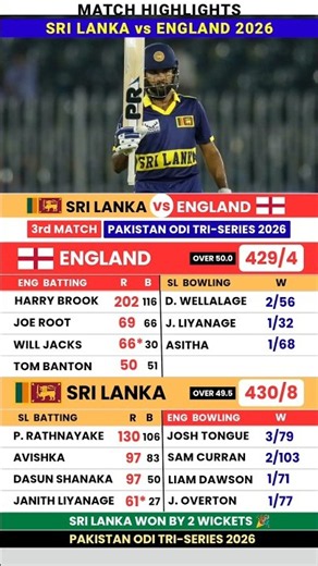 Sri Lanka vs England 3rd ODI Tri-Series Match Highlights 2026 🏏 #slvseng #highlights #cricket