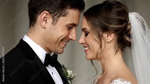 Happy Bride and Groom Sharing a Tender Moment on Their Wedding Day.