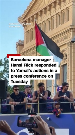 Soccer star Lamine Yamal waves Palestinian flag during victory parade
