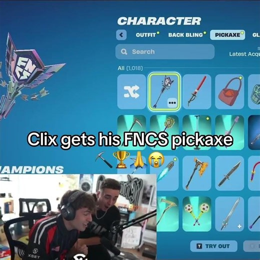 Clix gets his FNCS pickaxe ⛏️🙏😭