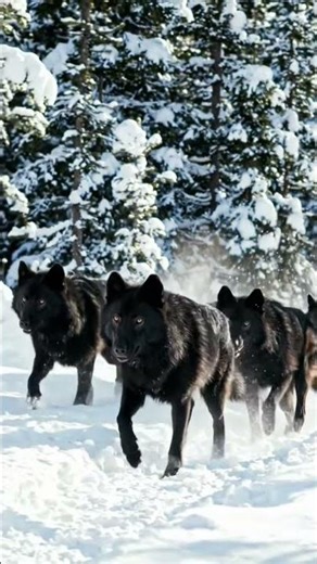 Wolf Pack Running Through Snowy Forest | Cinematic Slow Motion Wildlife Shot #shorts #ytshorts