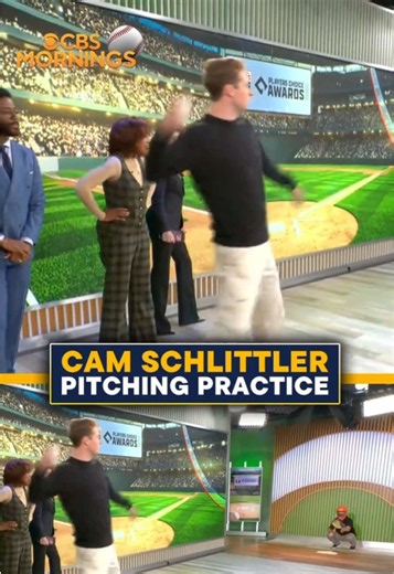 From morning television to the pitcher's mound ⚾️ @Yankees ace Cam Schlittler gave @Gayle King, @Norah O’Donnell and @Nate Burleson a crash course in pitching. We'll let you decide who does it best. #camschlittler #yankees #baseball #pitcher #NY