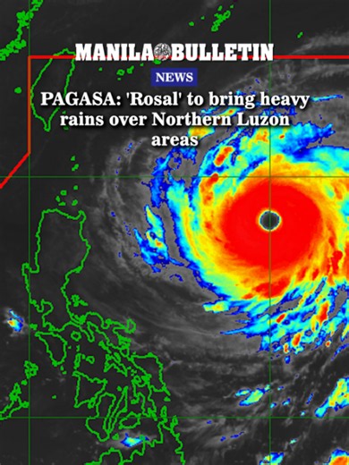 SUPER TYPHOON 'ROSAL' TO BRING HEAVY RAINS OVER NORTHERN LUZON AREAS WATCH: The Philippine Atmospheric, Geophysical and Astronomical Services Administration (PAGASA) said on Wednesday, Oct. 21, that Super Typhoon Rosal (international name: Champi) is expected to bring heavy to intense rainfall over Batanes, while more areas in Northern Luzon could be placed under wind signals as the tropical cyclone approaches the country. #ManilaBulletin #MBNews #News #NewsPH #RosalPH