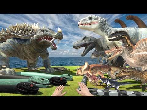 FPS Avatar Rescues Dinosaurs vs Giant Snake Team | Animal Revolt Battle Simulator