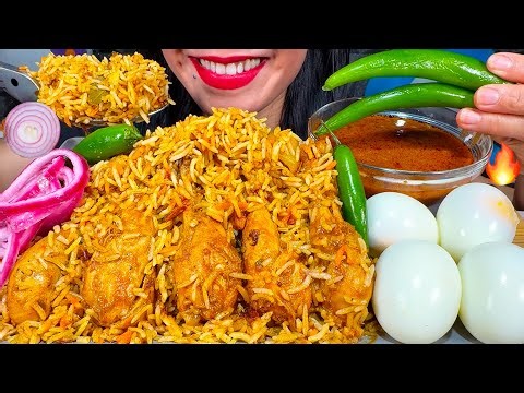 ASMR SPICY BOMBAY CHICKEN BIRYANI, BOILED EGGS, ONION, CHILI MUKBANG MASSIVE Eating Sounds