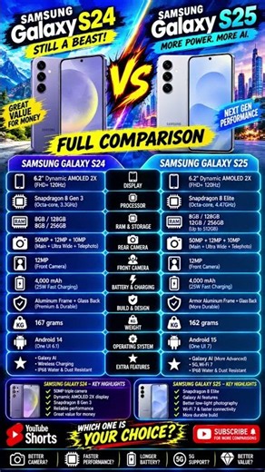Samsung Galaxy S24 vs S25 🔥 Full Comparison! Which One Is Better? 📱 #Shorts