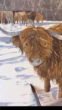 Watercolor Winter Highland cows tutorial